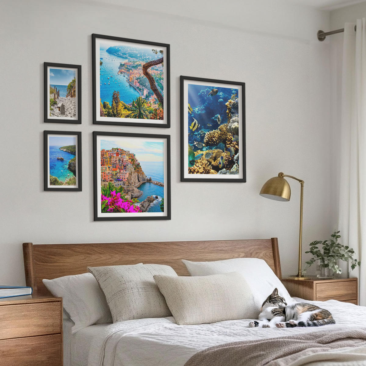 WANDBILDER 5er-Set - 50x50 cm & 20x30 cm & 40x60 cm Schwarzer Rahmen - Berglandschaften im Hintergrund - Schwarz, Kunststoff (40/60cm) - ArtPrintCave