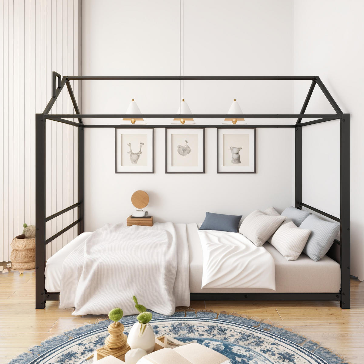 PATURI CASĂ Albă - negru, metal (203/160/95cm) - Urban Meuble