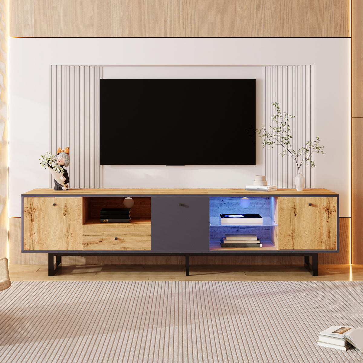 TV-ELEMENT mit LED-Beleuchtung 190 x 40 x 50 cm Spanplatte Anthrazit - Braun, Holzwerkstoff (40/50/190cm) - Beauniv
