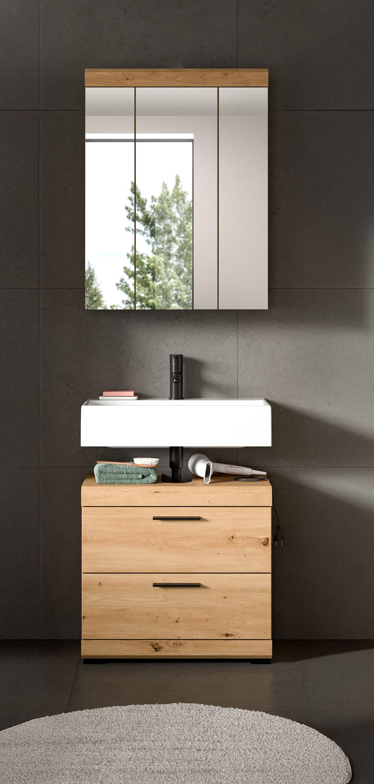 BADEZIMMER Vento 2-tlg. (B/H/T: ca. 60/191/34 cm) in Artisan Eiche /Artisan Eiche - Eichefarben, Holz (60/191/34cm)