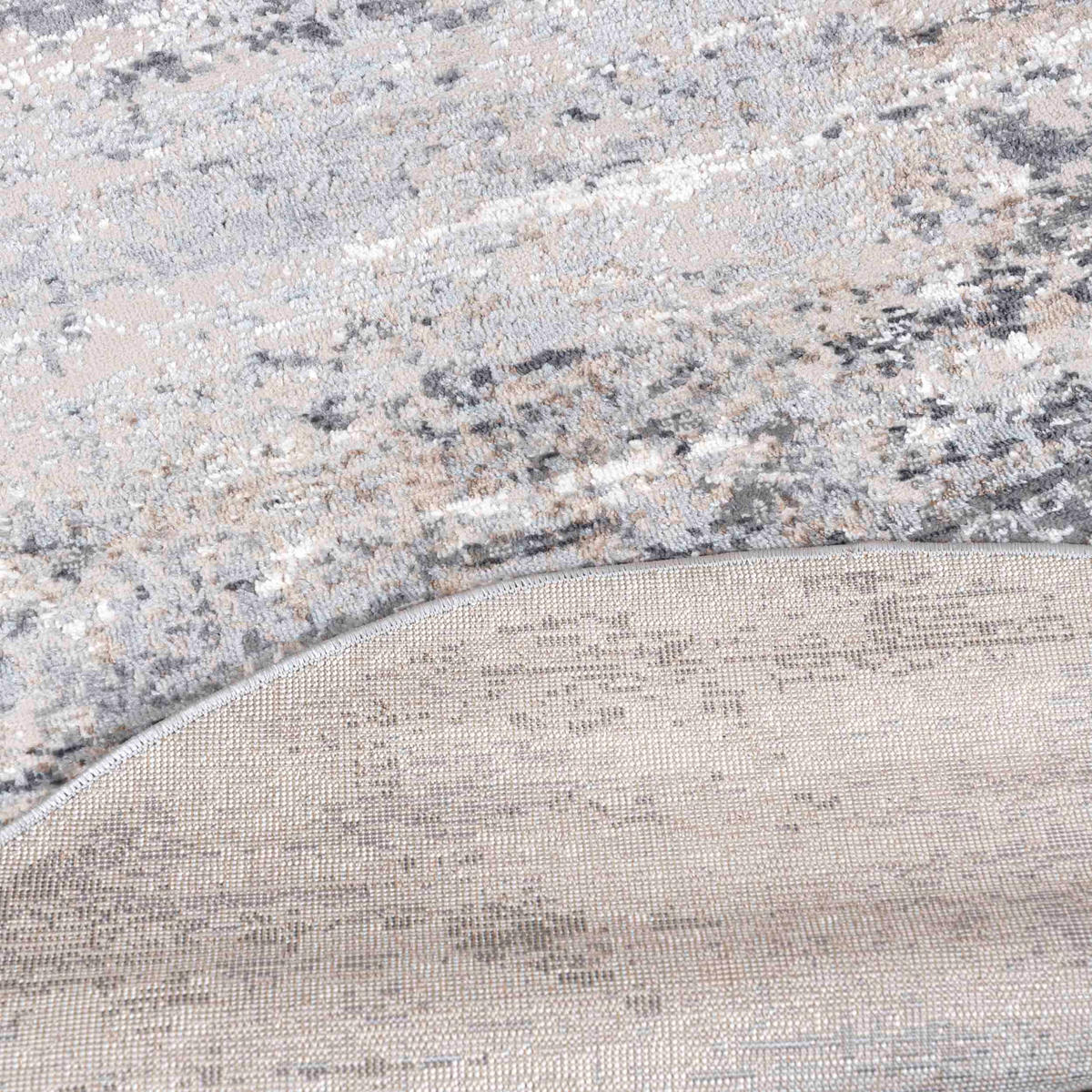 TEPPICH Grau Rund Abstrakt Kurzflor - 200 x 200 cm - Beige/Grau, Textil (200/200cm) - Mazovia