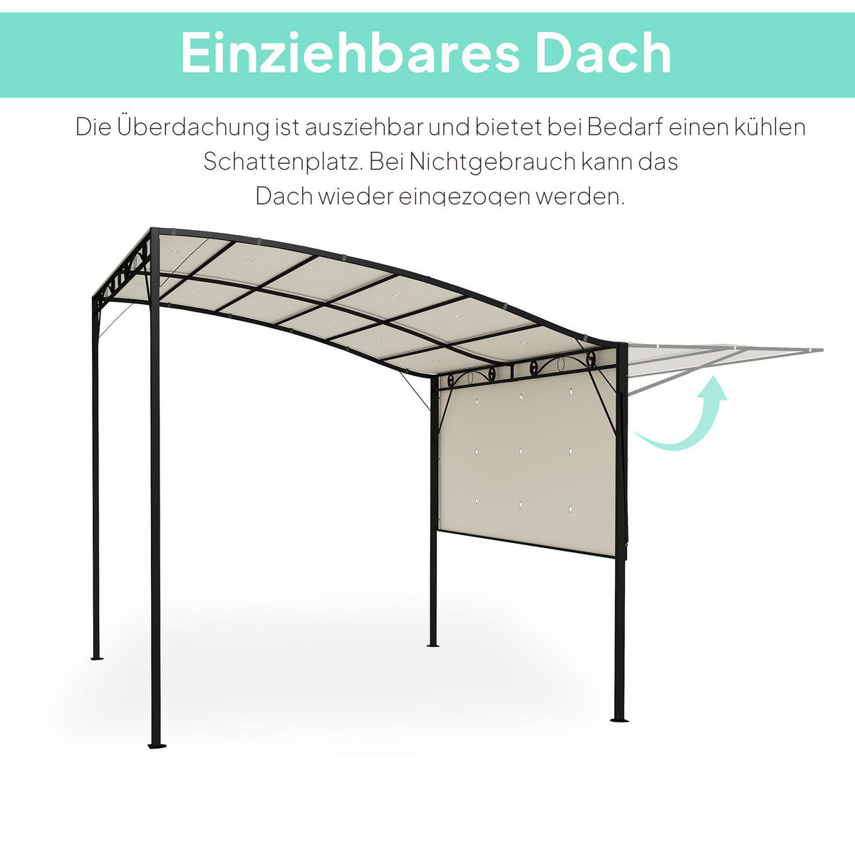 PAVILLON mit klappbarer Dacherweiterung, wetterfest, 3 x 2,5 m, moderner Outdoor-Pavillon in Cremeweiß - Creme, Metall (300/250/250cm)