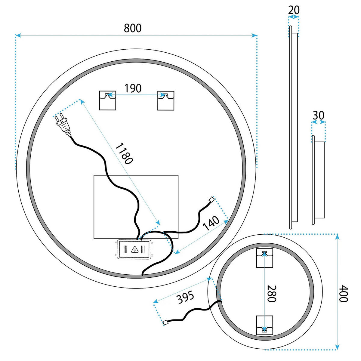 SPIEGEL Rea Led R-8040 80cm + 40cm - Transparent, Glas (80/80/2cm) - REA