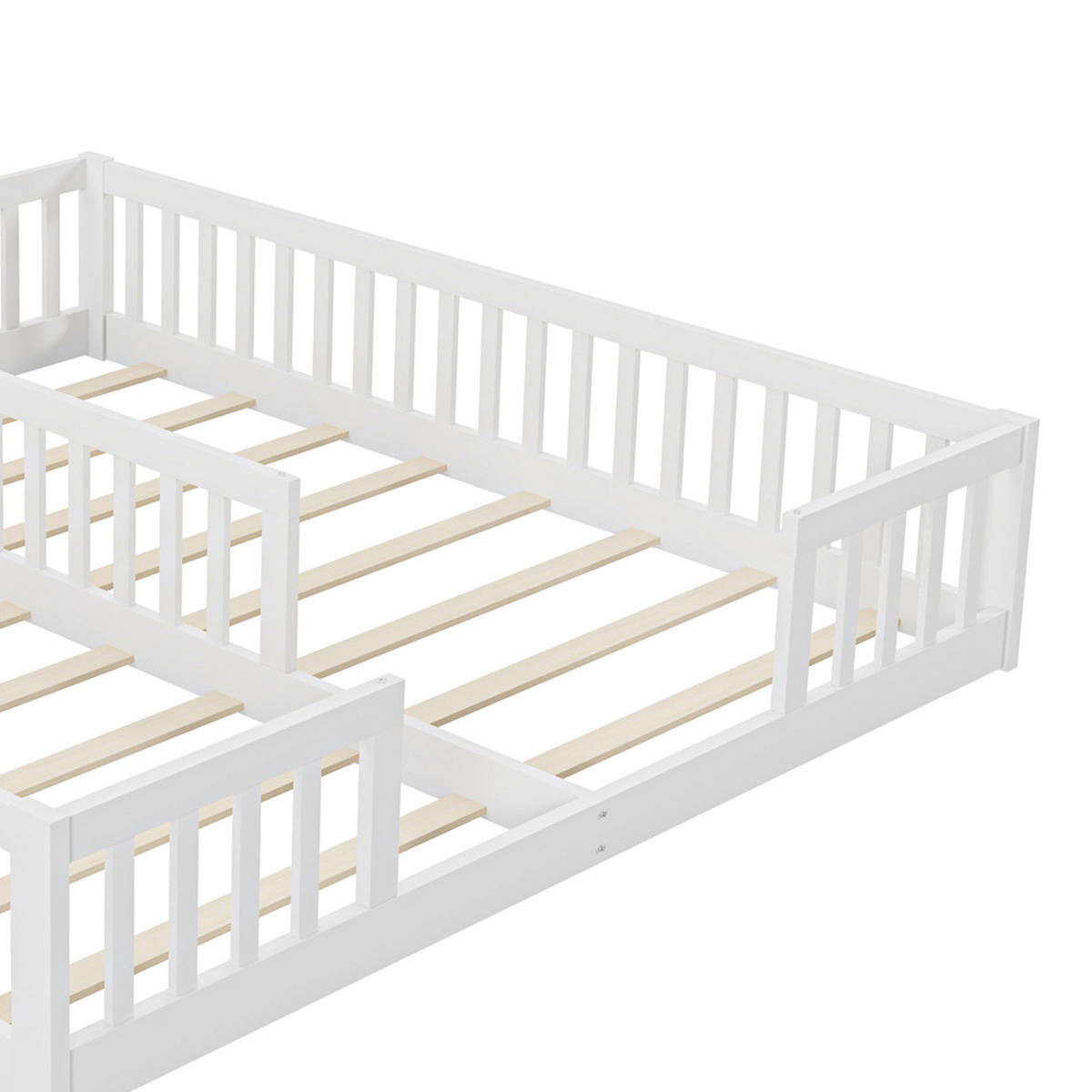 PANELBETT 90x200cm Weiß Kiefer Kinderbett Geländer für 2 Kinder - Weiß, Holz (90/200cm) - FLIEKS