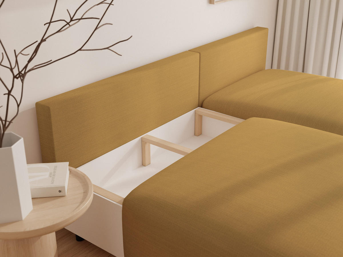 ECKSOFA ELVO mit Schlaffunktion und Bettkasten Gelb - Gelb, Holzwerkstoff/Kunststoff (208/190cm) - Idohome