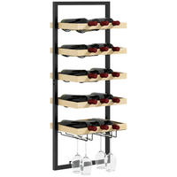 WEINREGAL, wandmontiert, Holz/Stahl, 15 Flaschen, 4 Gläser, 35x25x86cm - Multicolor, Metall (35/86/25cm) - FORIOUS