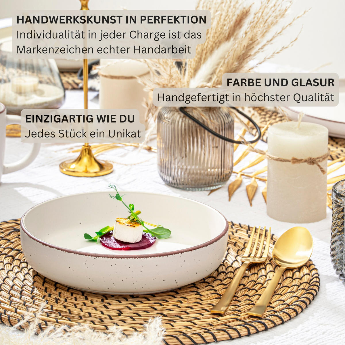 PASTASCHALEN BOMBAY IVORY - 4 teilig aus Steingut - Creme, Stein (20.5cm) - Sänger