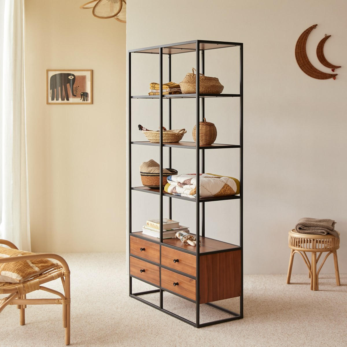 KINDER-REGAL Agra Natur aus Akazie - Naturfarben, Holz (88/175/35cm) - Tikamoon