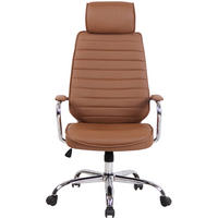 BÜROSTUHL Ergonomisch FUGOR Schreibtischstuhl mit Rollen | Hellbraun - Hellbraun, Leder/Metall (67/117/60cm) - DELUKE