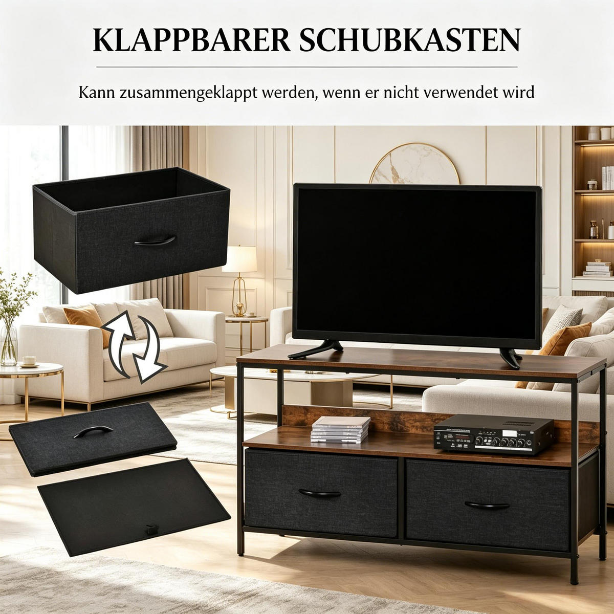 LOWBOARD DE-40506 2 faltbare Schubladen Rustikal Braun - Braun, Holzwerkstoff (98/56/29cm) - ComfortXL