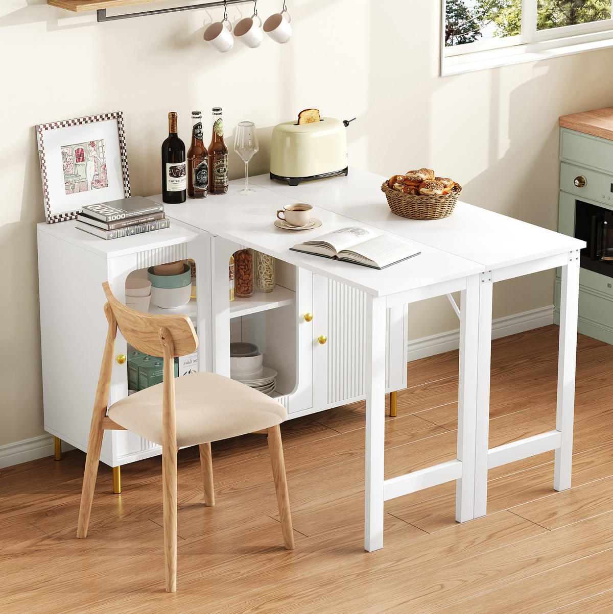 SIDEBOARD 116/40/78.5 cm Weiß aus MDF mit ausklappbarer Tischplatte - Weiß, Holzwerkstoff (40/78/116cm) - OKMYHOME