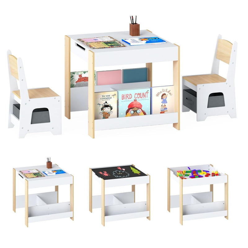 KINDERTISCH mit Stuhl natur(3-tlg) - Naturfarben, Holzwerkstoff (62/56.5/62cm) - COSTWAY