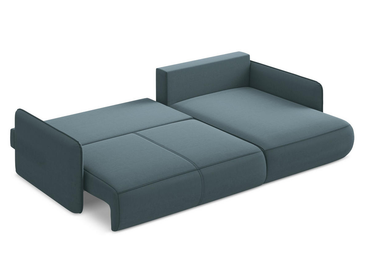 ECKSOFA mit Schlaffunktion Samt Stoff Blau - Blau/Petrol, Kunststoff/Textil (240/148cm) - Makamii