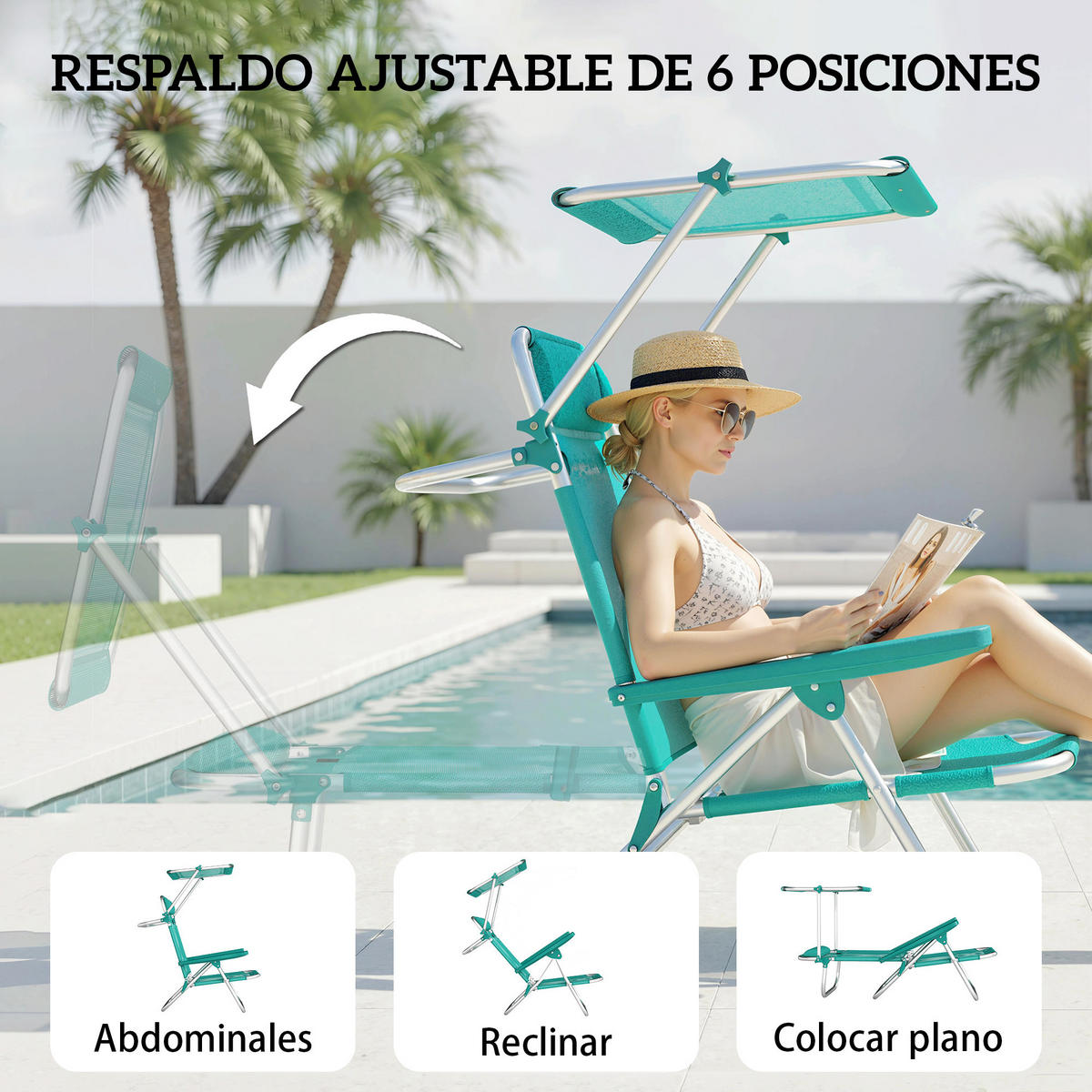 SONNENLIEGE Set aus 2 klappbaren Strandstühlen – Türkis,68*62*79cm - Grün, Metall (62/79/68cm) - Vallsero