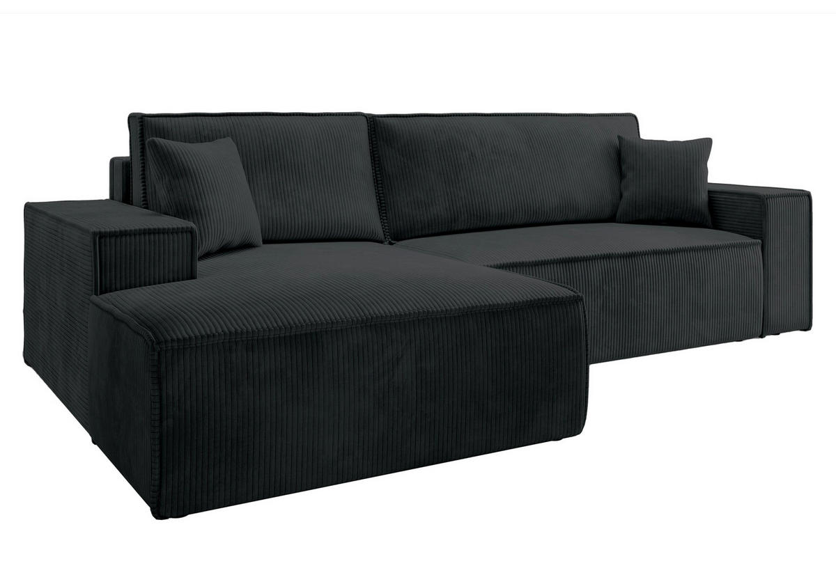 ECKSOFA Farese Schwarz Cordbezug - Schwarz, Kunststoff/Textil (267/167cm) - Selsey