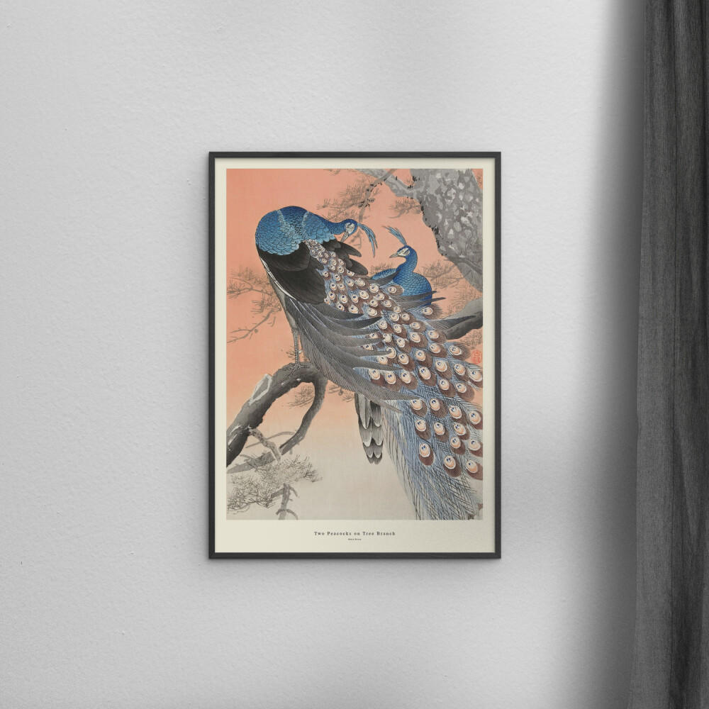 POSTER mit Rahmen A.P. Atelier - Two Peacocks on Tree Branch - Multicolor/Schwarz, Holz/Papier (30/40cm) - Poster&Frame