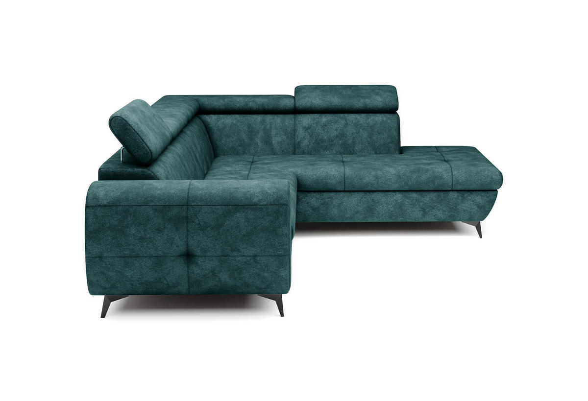 ECKSOFA MAGIA R-S Grün Plüsch-Stoff mit Schlaffunktion - Grün, Holz (260/217cm) - MASSENO