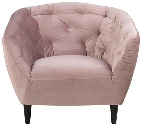 Fauteuil Chesterfield tissu rose et pieds noirs - Ambia Home