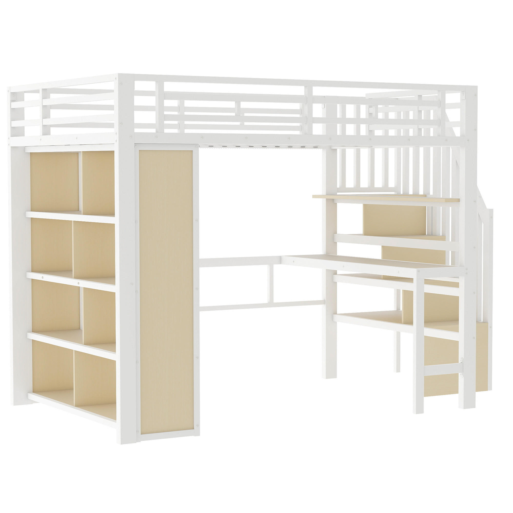 HOCHBETT 140/200 cm DE-04981, mit LED, Schreibtisch und Stauraumtreppe in Weiß - Weiß, Metall (140/200cm) - ComfortXL