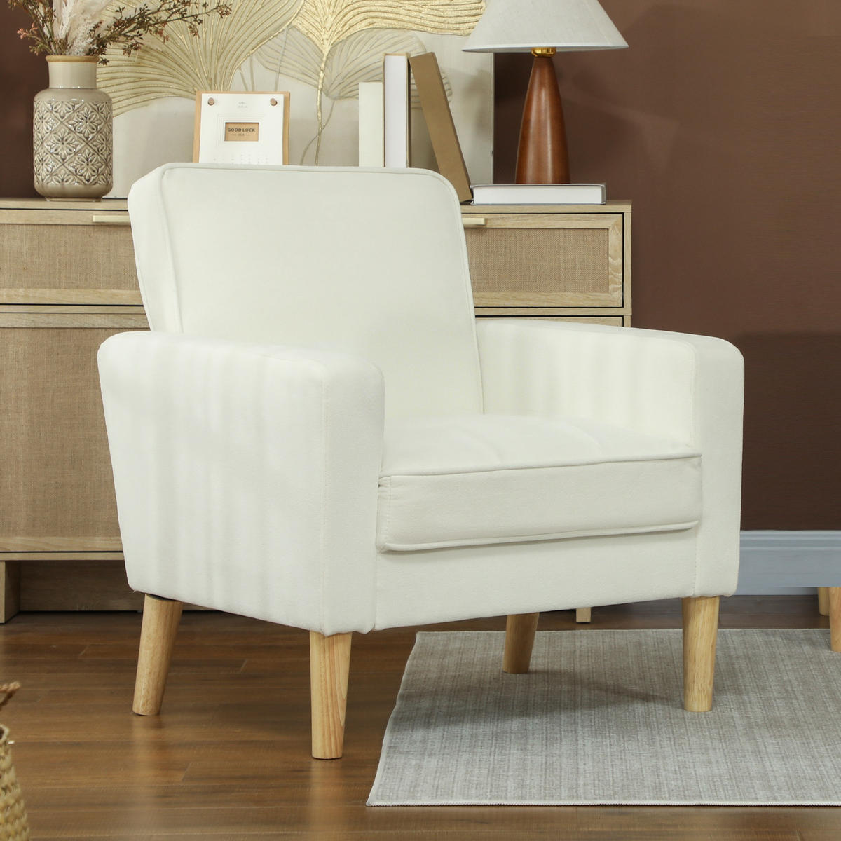 SOFA Polyester Gummiholz Cremeweiß - Creme/Naturfarben, Holz/Textil (76/82/79cm) - HOMCOM