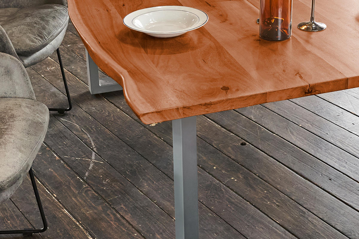 ESSTISCH LORE Holz Akazie - Silberfarben/Naturfarben, Holz/Metall (200/100/78cm) - KAWOLA