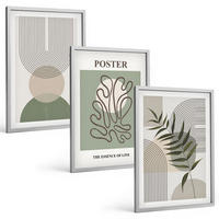 BILDER SET 3er Set - 40x60 cm Silberner Rahmen - Geometrische botanische Muster - Silberfarben, Kunststoff (40/60cm) - TULUP