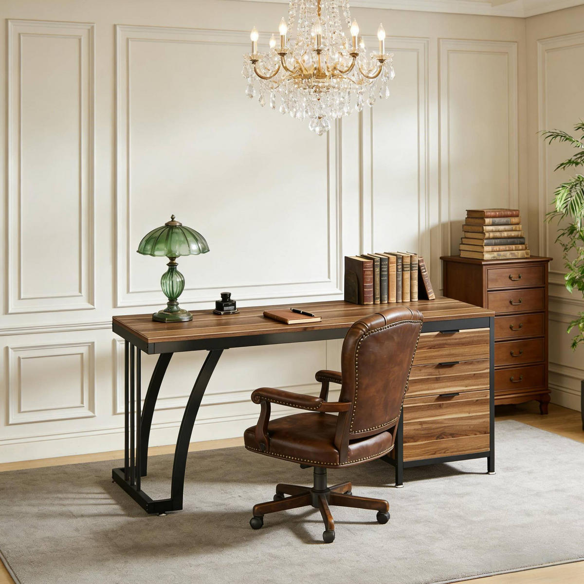 SCHREIBTISCH mit 3 Schubladen 150 x 50 x 75 cm Walnut Metall & Holz - Braun, Metall (150/50/75cm) - Meubliv