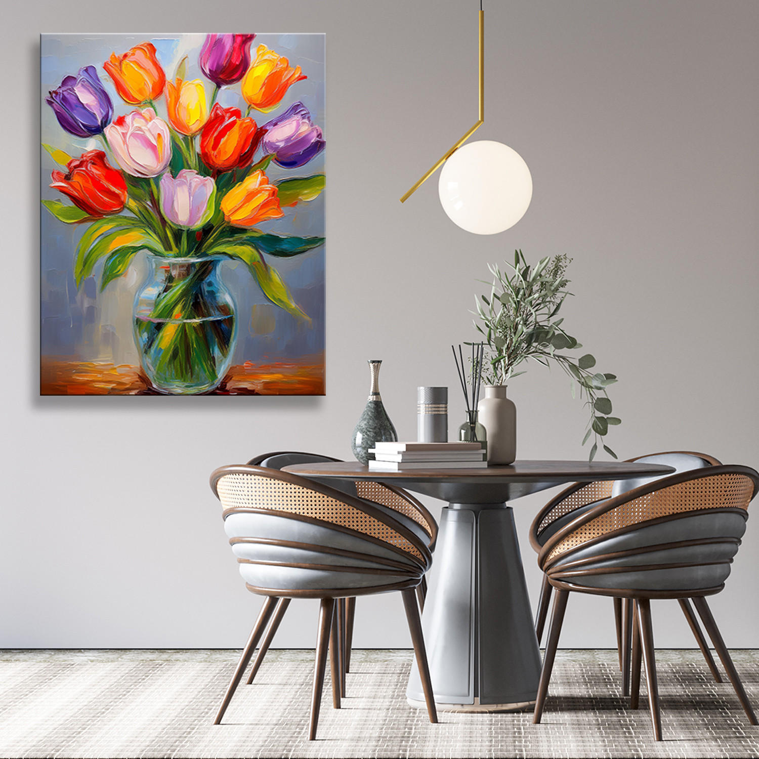 WANDBILD bunte tulpen in einer vase blumen - Multicolor, Textil (40/60cm) - Feeby