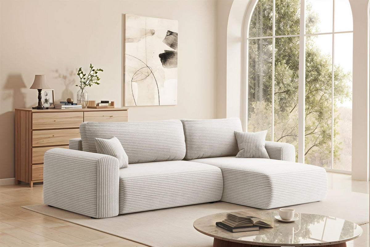 ECKSOFA Flora In Poso - Weiß, Holzwerkstoff/Textil (272/145cm) - Fun Möbel