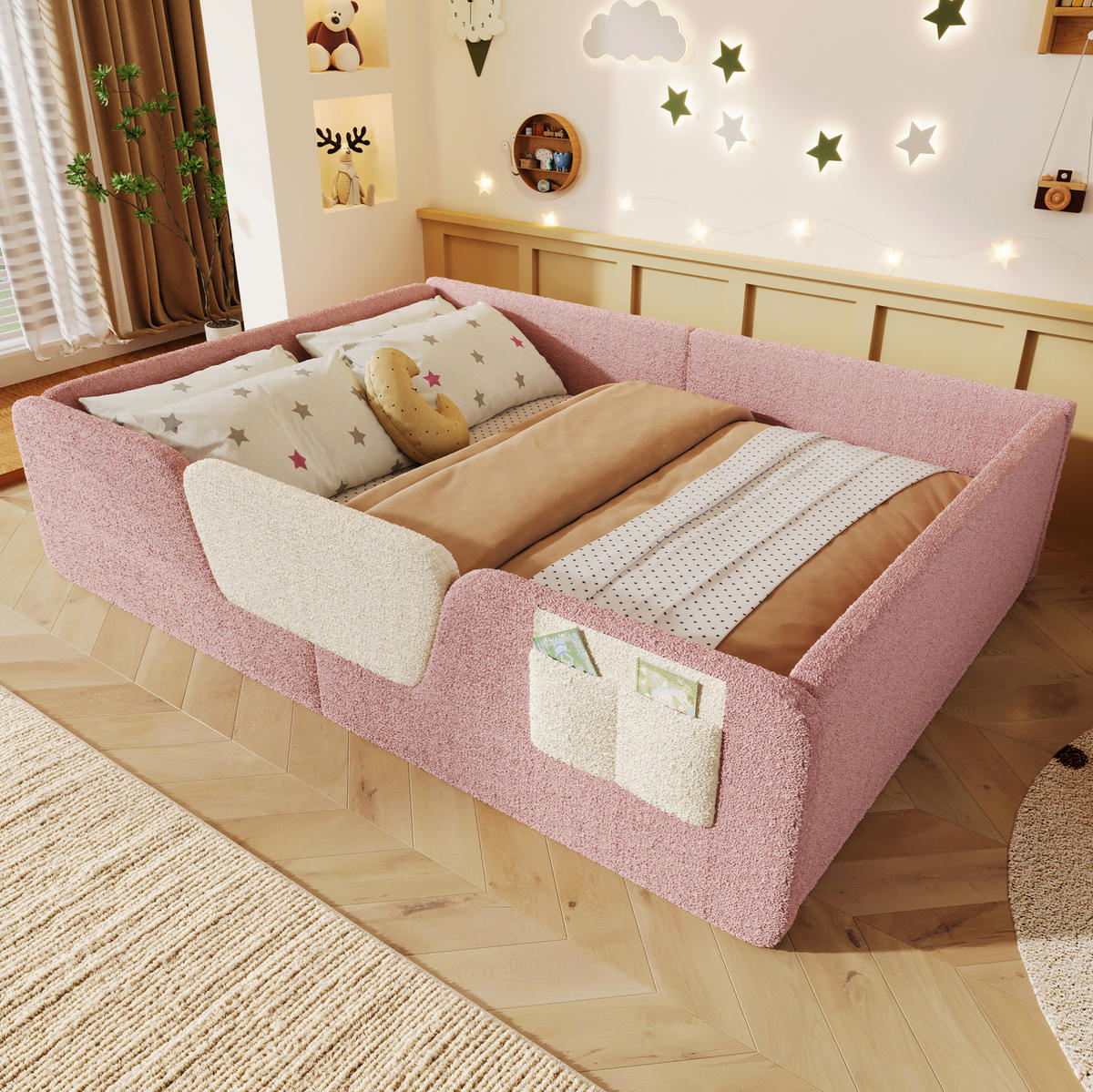 POLSTERBETT mit abnehmbaren Seitengittern 140x190 cm Samt Rosa - Pink, Metall (90/190cm) - Beauniv