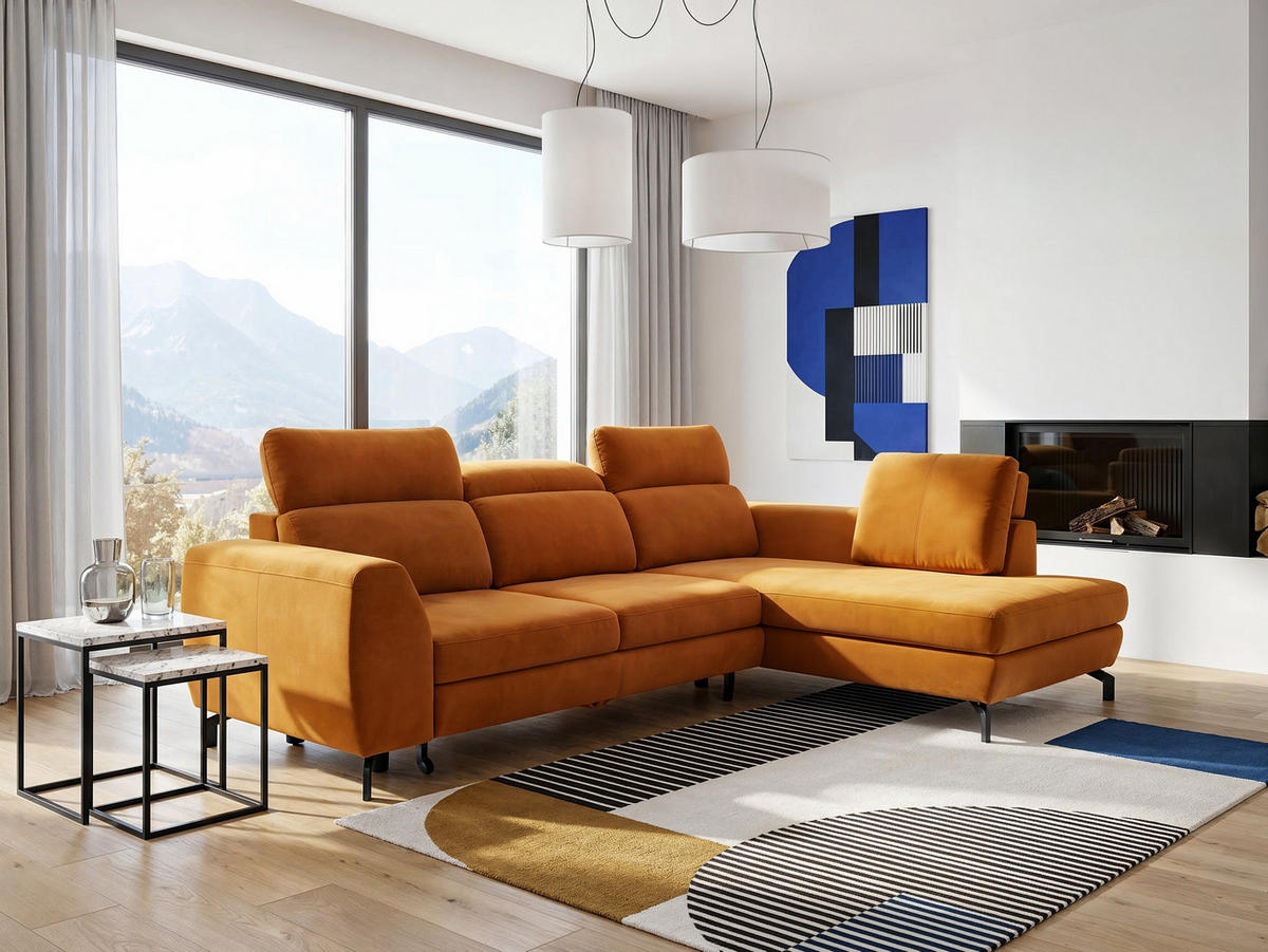ECKSOFA ANTE Rechts, mit Schlaffunktion und Bettkasten, Senfgelb - Currygelb, Textil/Metall (266/184cm) - Idohome