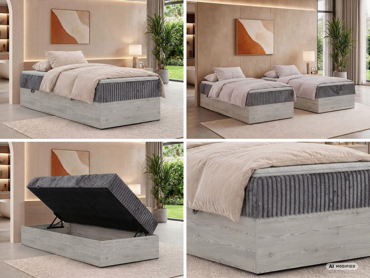 BOXBETT NORDIC ZERO 90/200 - Grau Cord - Topper Visco - H4 - Schwarz/Grau, Kunststoff/Textil (90/200cm) - MKS