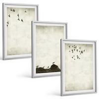 BILDER SET 3er Set - 40x60 cm Silberner Rahmen - Fliegende Vögel Minimalismus - Silberfarben, Kunststoff (40/60cm) - TULUP
