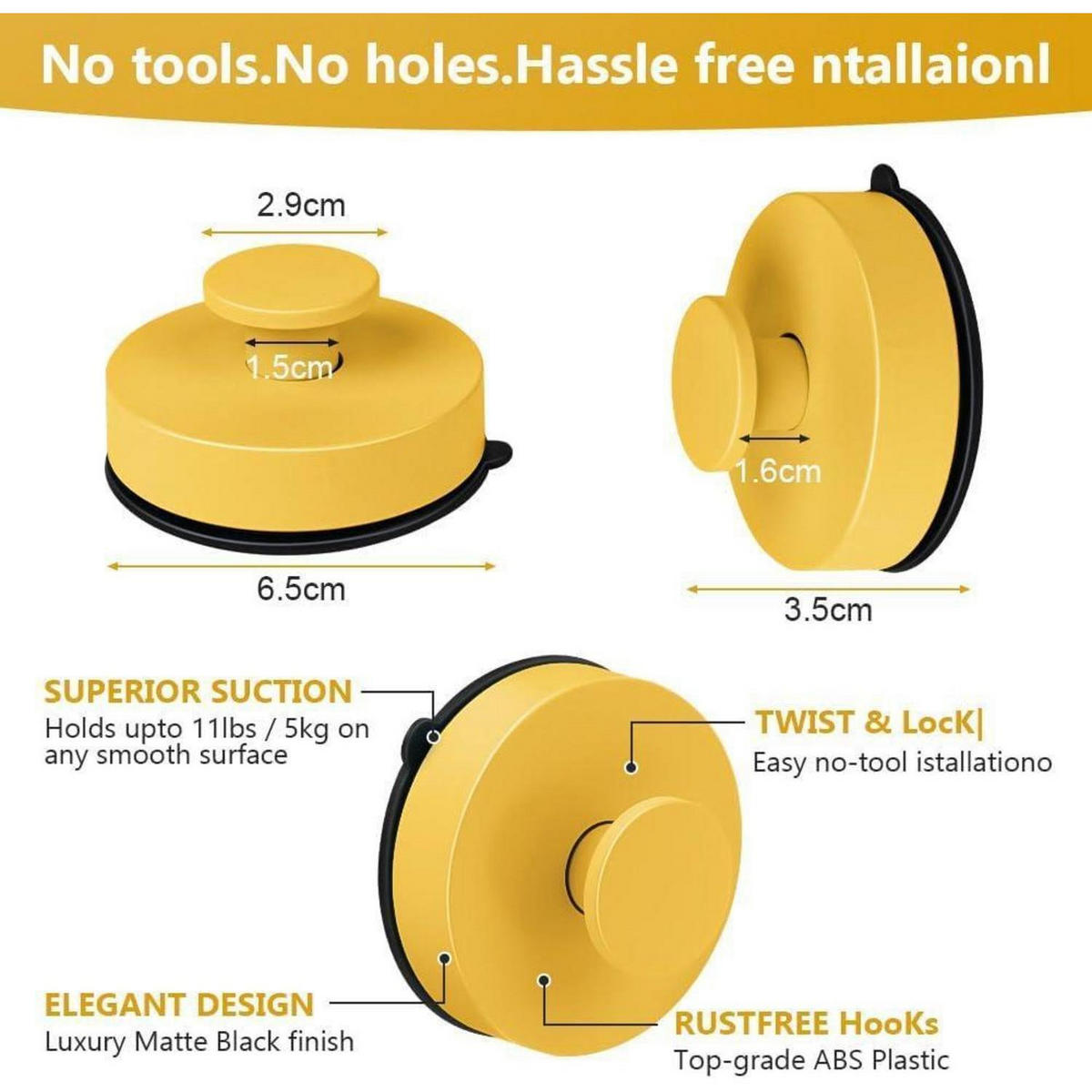 WANDHAKEN 2-teiliges Set Gelb - Gelb, Kunststoff (3.5/2.9/6.5cm)