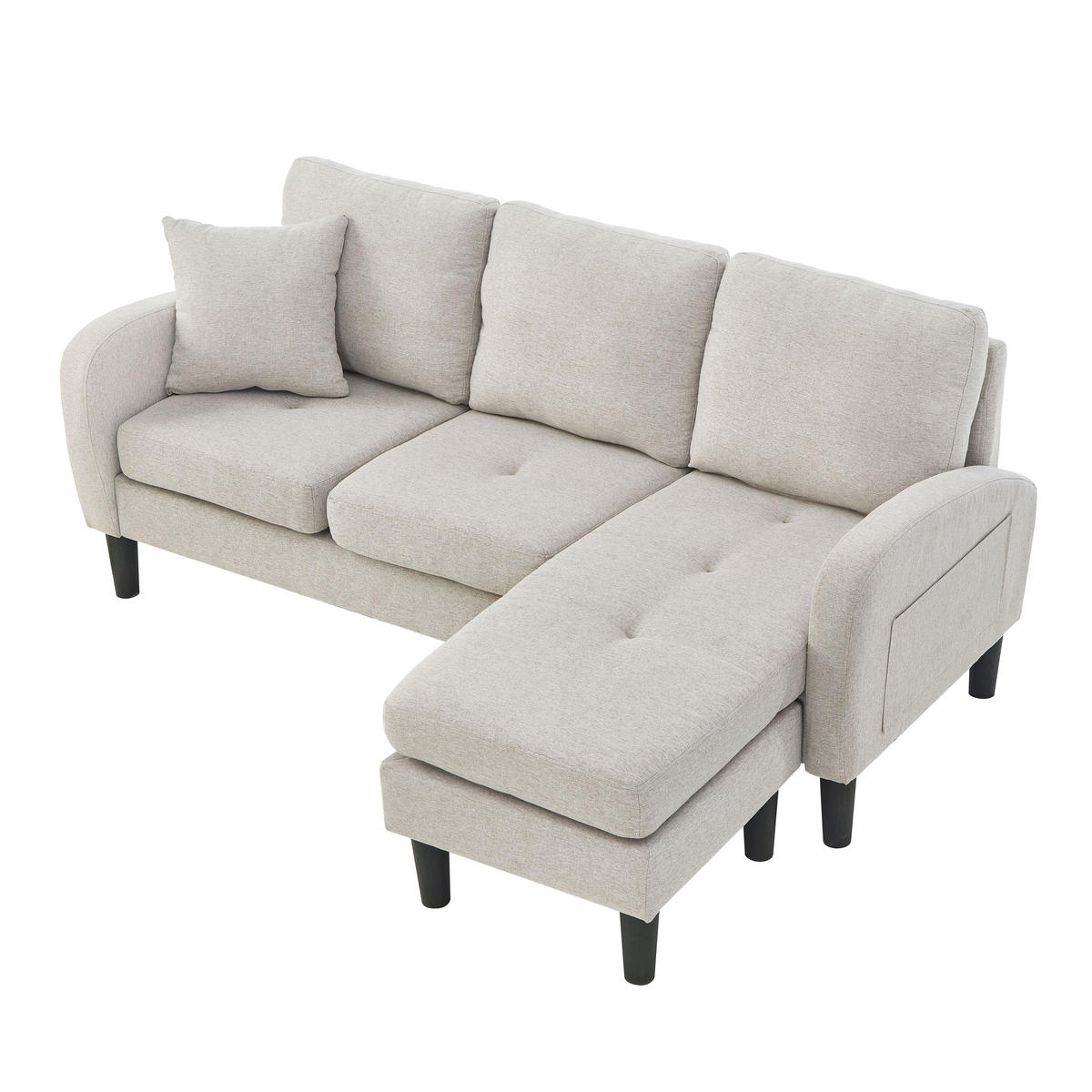 ECKSOFA L-Form 3-Sitzer mit Chaiselongue Baumwoll-Leinenstoff Beige Grau 166/118/77 cm - Beige, Kunststoff (166/118cm) - OKWISH