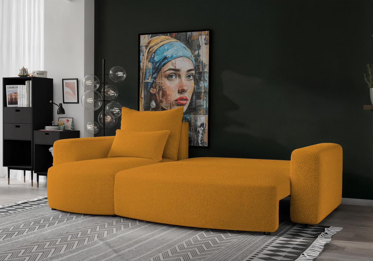 ECKSOFA Travis mit Bettkasten und Schlaffunktion, L-Form, Boucle, Universal - Honig, Holzwerkstoff (248/148cm) - 4ALL HOME