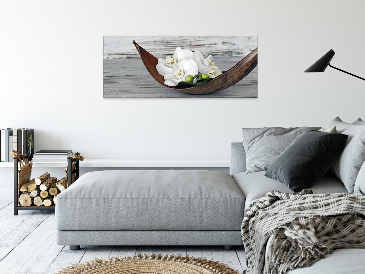 GLASBILD 125x50 cm Orchidee weiß grau - Anthrazit, Glas (125/50cm) - artissimo
