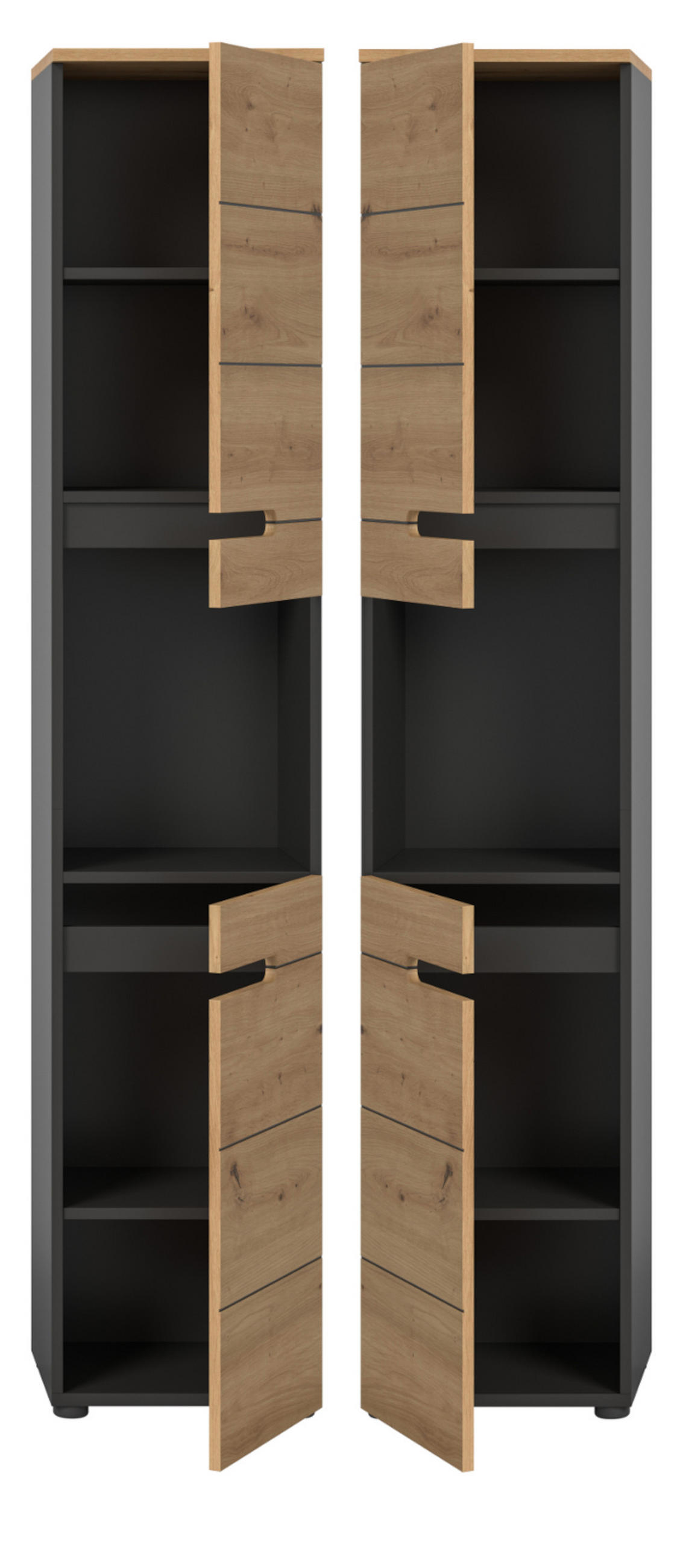 HOCHSCHRANK Eiche, grau 38 x 193 cm, Badschrank mit Soft-Close - Eiche Artisan/Grau, Holzwerkstoff/Kunststoff (38/193/34cm) - Inn.Furn