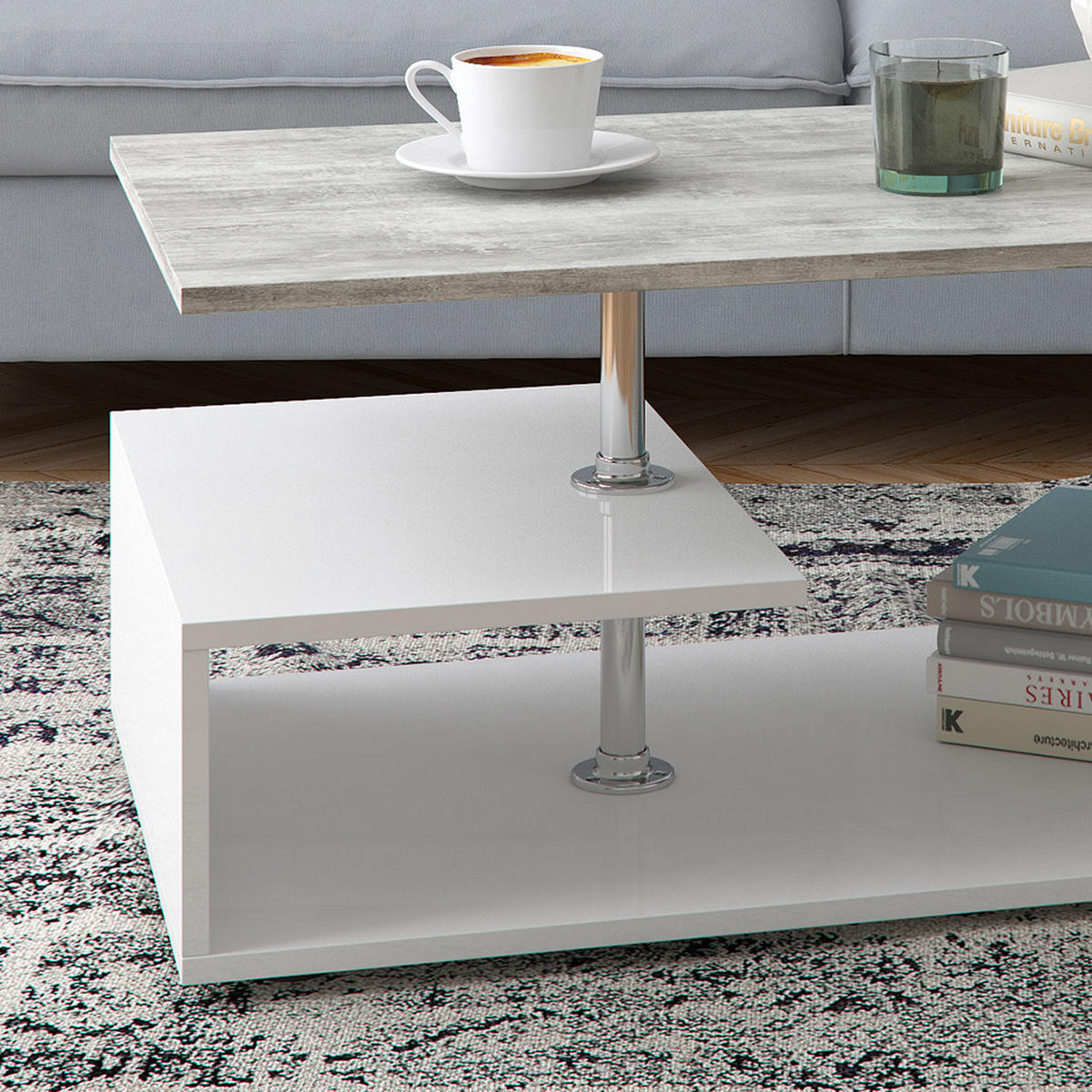 COUCHTISCH Guillermo Beton/Weiß 91 x 52,6 cm - Weiß/Grau, Holzwerkstoff (52.6/91/41cm) - Vicco
