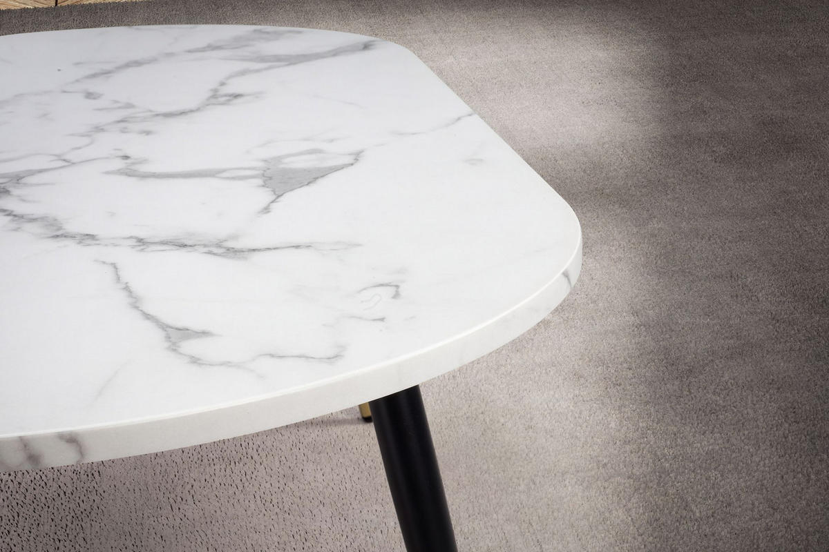 COUCHTISCH oval in Marmor-Optik – mit Metallgestell im modernen Design, Weiß 120x60x42 cm - Goldfarben/Weiß, Holzwerkstoff/Metall (60/120/42cm) - KADIMA DESIGN