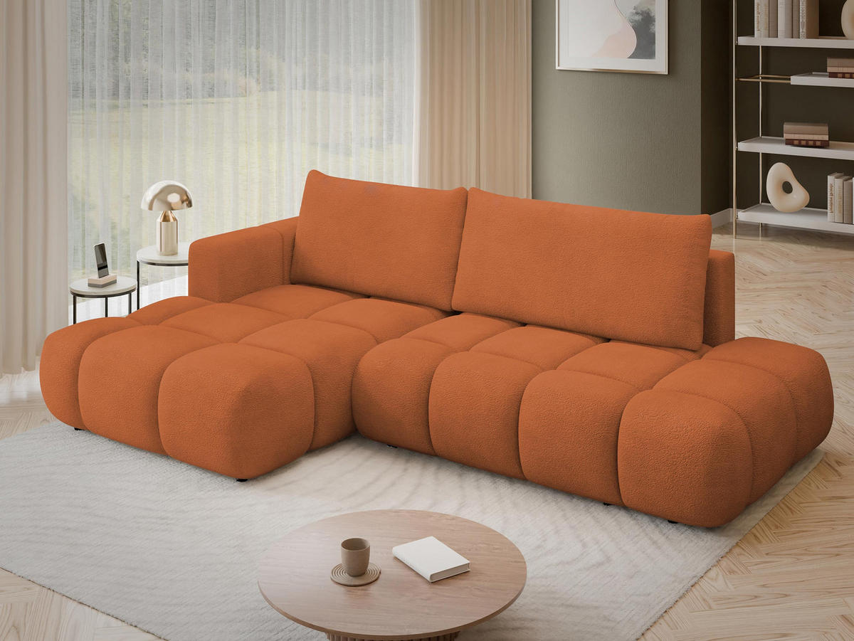 ECKSOFA Soffi, Seite: Links - Schwarz/Orange, Holz/Kunststoff (283/166cm) - MIRJAN24