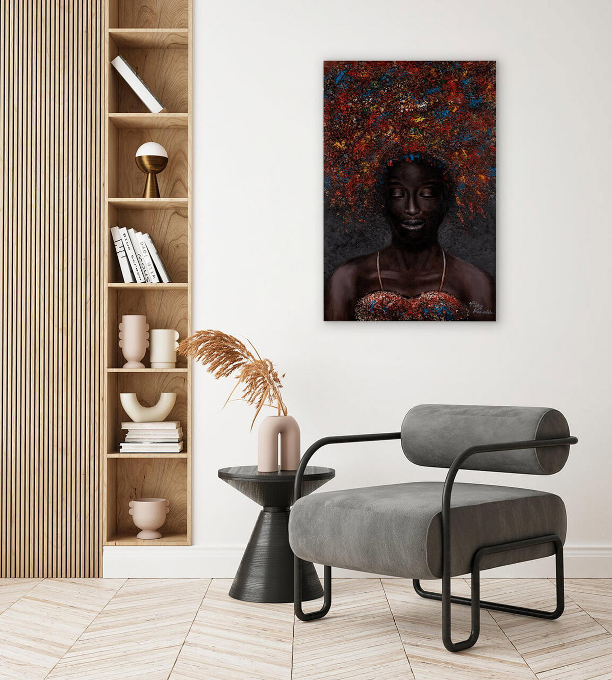 RUČNE MAĽOVANÝ AKRYLOVÝ OBRAZ 60/90 cm, viacfarebný, abstraktný geometrický motív - viacfarebná, drevo/textil (60/90cm) - KUNSTLOFT
