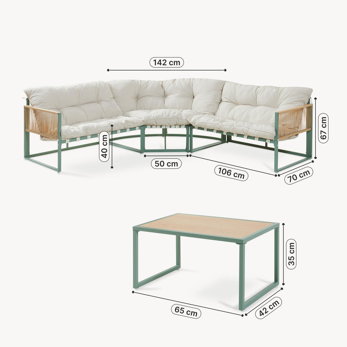 GARTENMÖBEL-SET 4 TLG. Karg - Eichefarben/Beige, Kunststoff/Metall - casa.pro