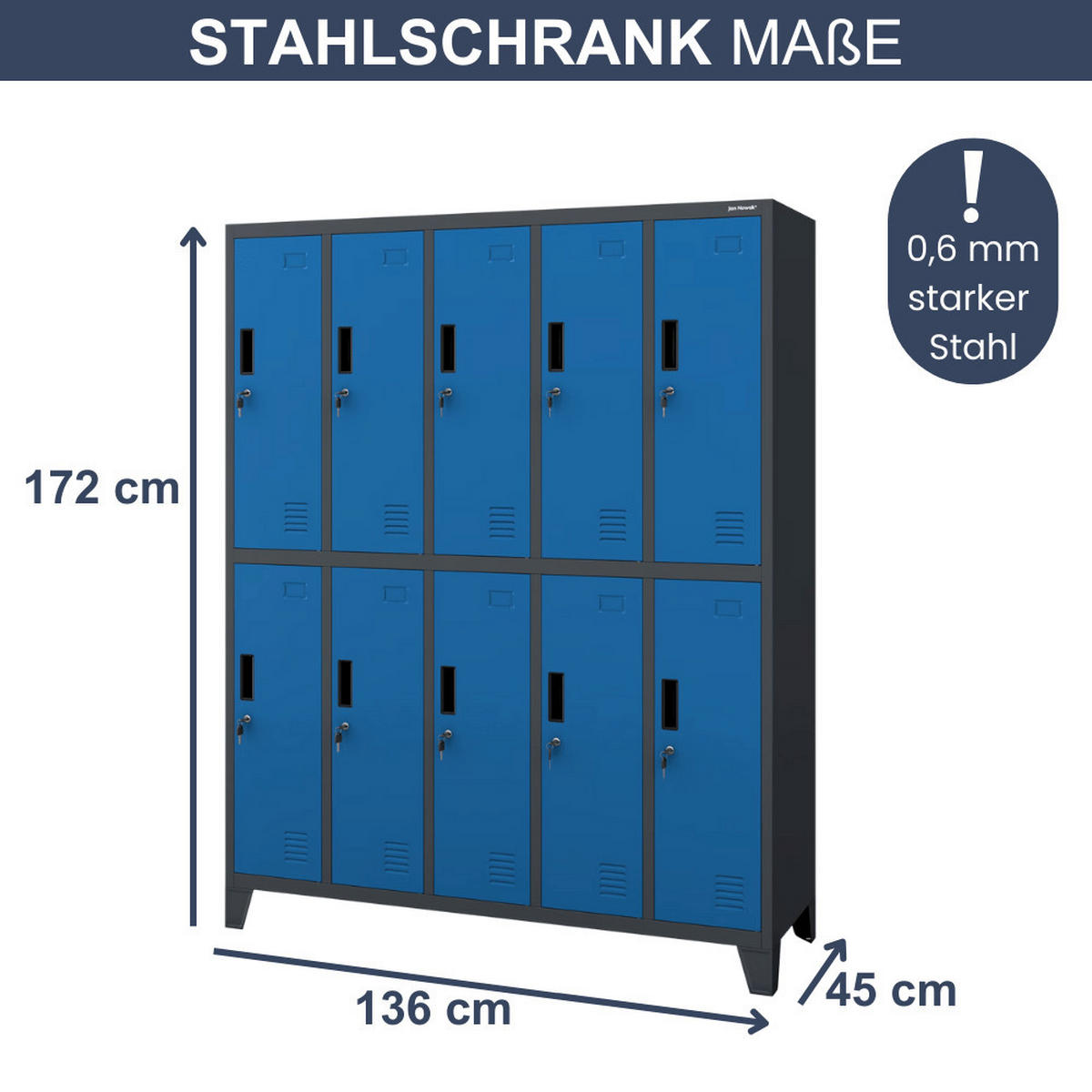 UMKLEIDESCHRANK Spind BERLIN 10 Abteile 172x136x45cm Anthrazit-Blau - Anthrazit, Metall (136/172/45cm) - DELUKE