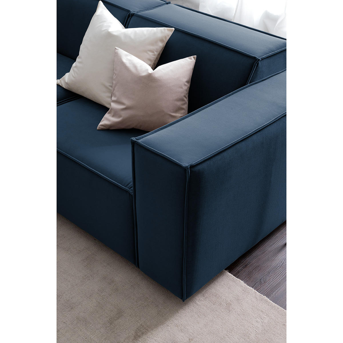 ECKSOFA mit Ottomane - Schwarz/Dunkelblau, Kunststoff/Textil (260/234cm) - home24