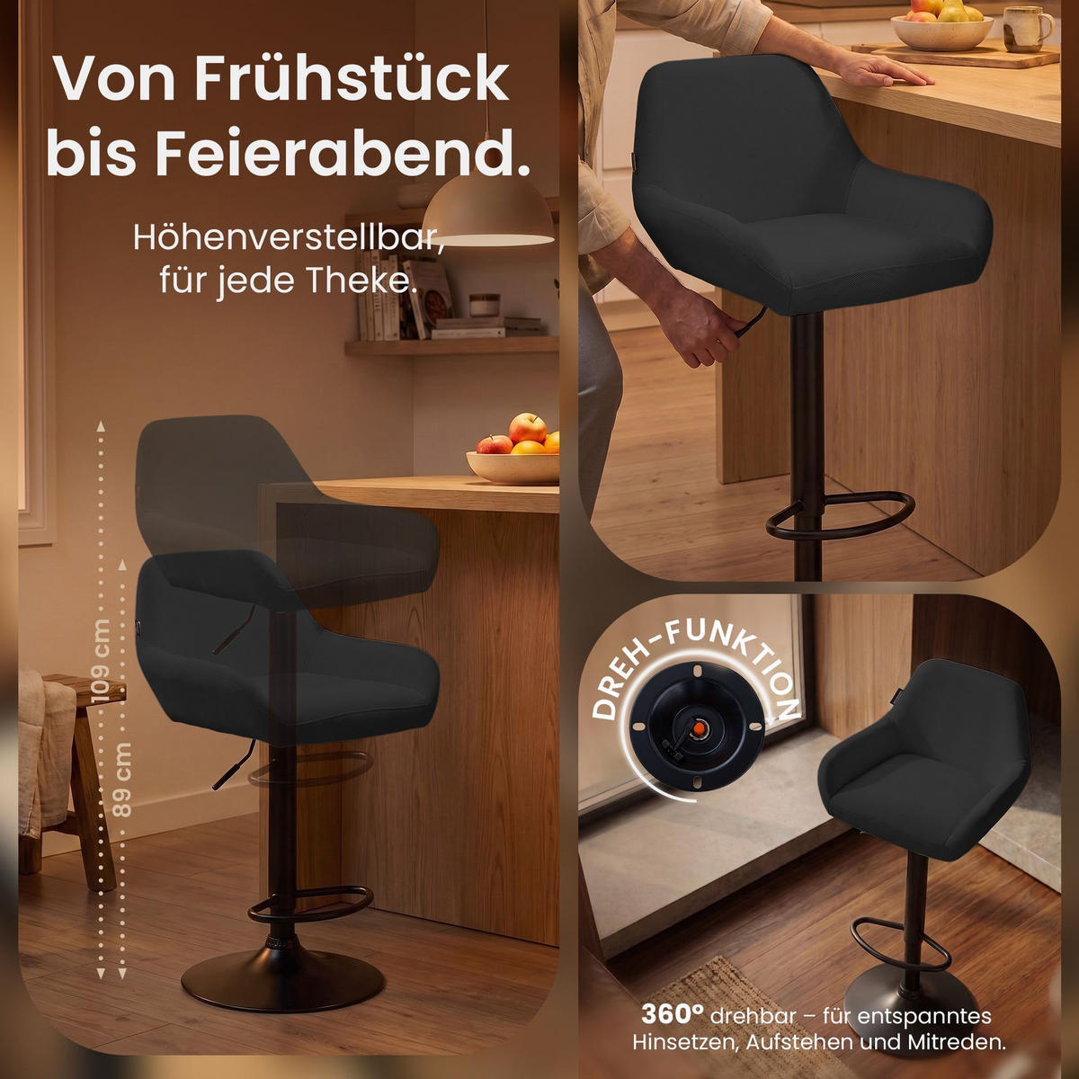 BARHOCKER Stoff dunkelgrau - Dunkelgrau/Schwarz, Textil/Metall (51/89/52cm) - CLP