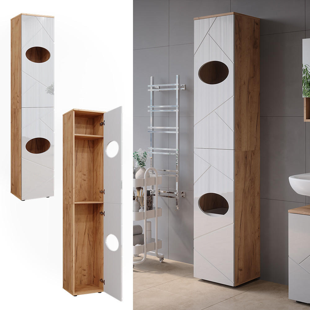 WÄSCHESCHRANK Irma Goldkraft Eiche/Weiß Hochglanz 37.2 x 192 cm - Weiß Hochglanz/Eiche Wotan, Holzwerkstoff (37.2/192/32cm) - Vicco