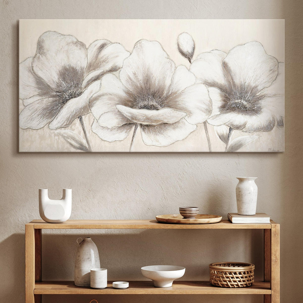 GEMÄLDE Blumen II auf Keilrahmen 100x50 cm - Creme, Holz (100/50cm) - YS-art gallery