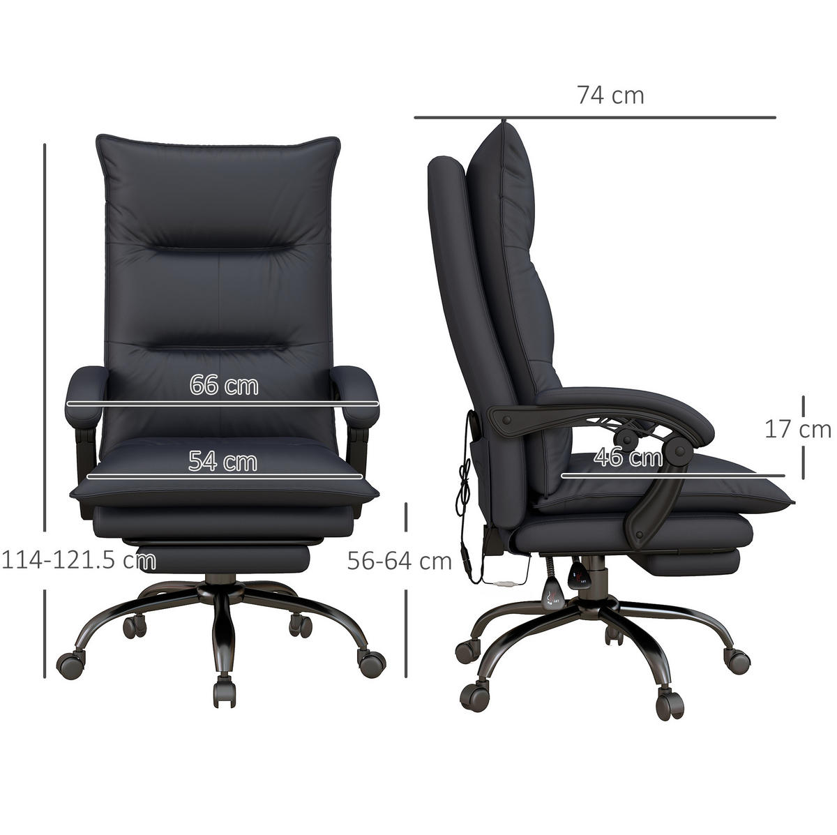 DREHSTUHL 66/114-121,5/74 cm Dunkelgrau aus Polyester mit Massagefunktion - Dunkelgrau, Kunststoff (74/121.5/66cm) - OKMYHOME