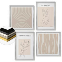 WANDBILDER 4er Set - 50x50 cm & 40x60 cm Silberner Rahmen - Eine Sammlung minimalistischer Formen - Silberfarben, Kunststoff (50/50cm) - ArtPrintCave